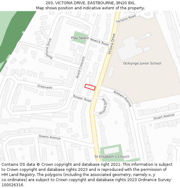 293, VICTORIA DRIVE, EASTBOURNE, BN20 8XL: Location map and indicative extent of plot