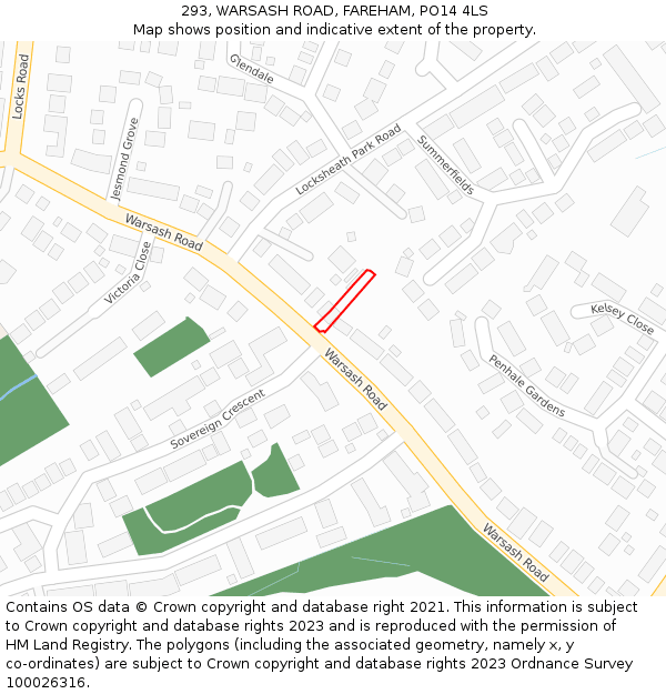 293, WARSASH ROAD, FAREHAM, PO14 4LS: Location map and indicative extent of plot