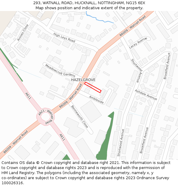 293, WATNALL ROAD, HUCKNALL, NOTTINGHAM, NG15 6EX: Location map and indicative extent of plot