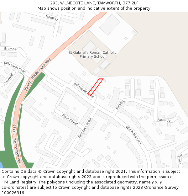 293, WILNECOTE LANE, TAMWORTH, B77 2LF: Location map and indicative extent of plot