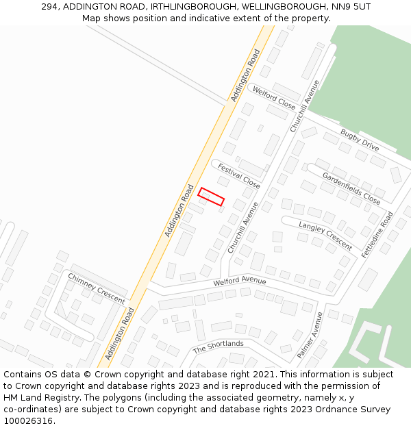 294, ADDINGTON ROAD, IRTHLINGBOROUGH, WELLINGBOROUGH, NN9 5UT: Location map and indicative extent of plot