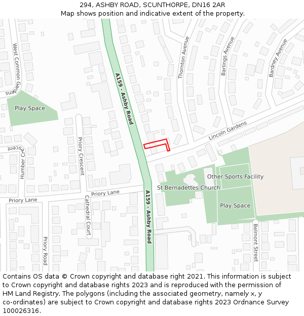 294, ASHBY ROAD, SCUNTHORPE, DN16 2AR: Location map and indicative extent of plot