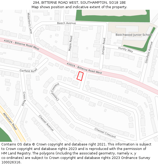 294, BITTERNE ROAD WEST, SOUTHAMPTON, SO18 1BE: Location map and indicative extent of plot