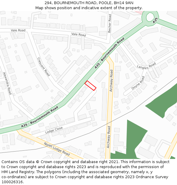 294, BOURNEMOUTH ROAD, POOLE, BH14 9AN: Location map and indicative extent of plot