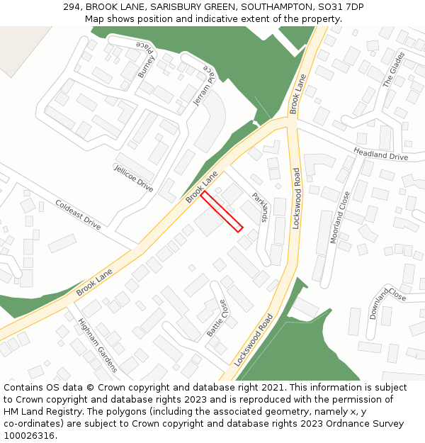 294, BROOK LANE, SARISBURY GREEN, SOUTHAMPTON, SO31 7DP: Location map and indicative extent of plot