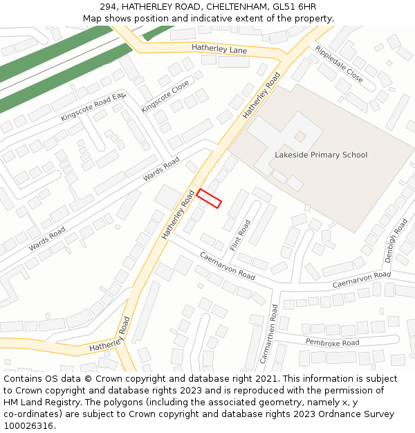 294, HATHERLEY ROAD, CHELTENHAM, GL51 6HR: Location map and indicative extent of plot