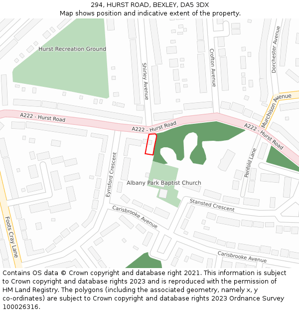 294, HURST ROAD, BEXLEY, DA5 3DX: Location map and indicative extent of plot