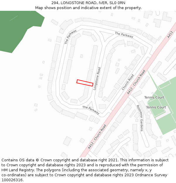 294, LONGSTONE ROAD, IVER, SL0 0RN: Location map and indicative extent of plot