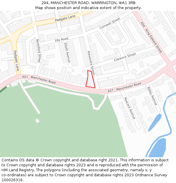 294, MANCHESTER ROAD, WARRINGTON, WA1 3RB: Location map and indicative extent of plot