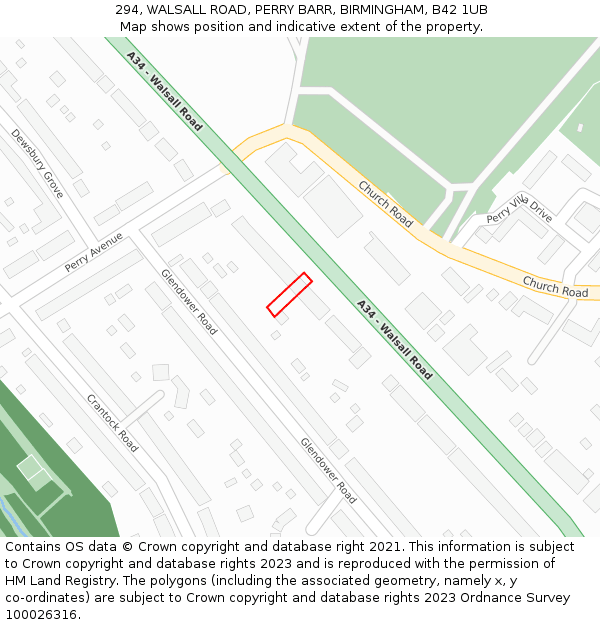 294, WALSALL ROAD, PERRY BARR, BIRMINGHAM, B42 1UB: Location map and indicative extent of plot