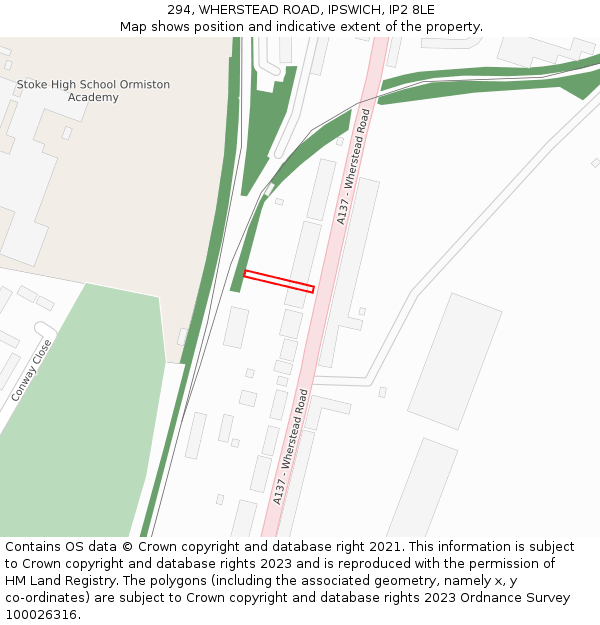 294, WHERSTEAD ROAD, IPSWICH, IP2 8LE: Location map and indicative extent of plot