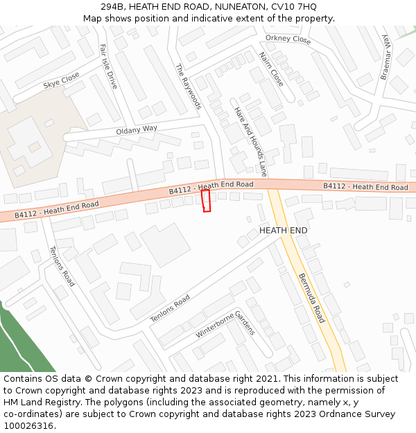 294B, HEATH END ROAD, NUNEATON, CV10 7HQ: Location map and indicative extent of plot