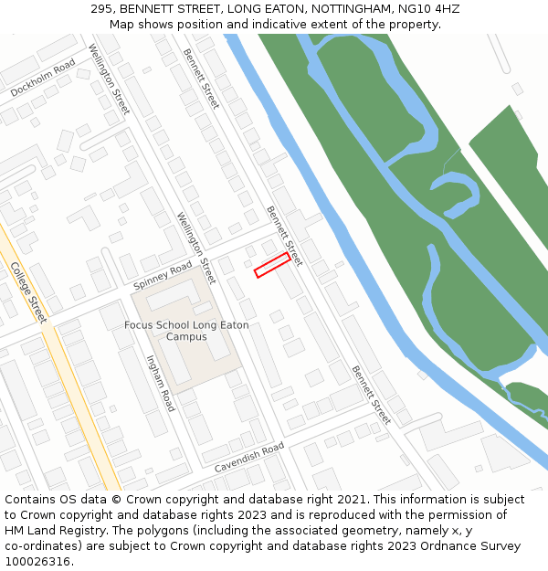 295, BENNETT STREET, LONG EATON, NOTTINGHAM, NG10 4HZ: Location map and indicative extent of plot