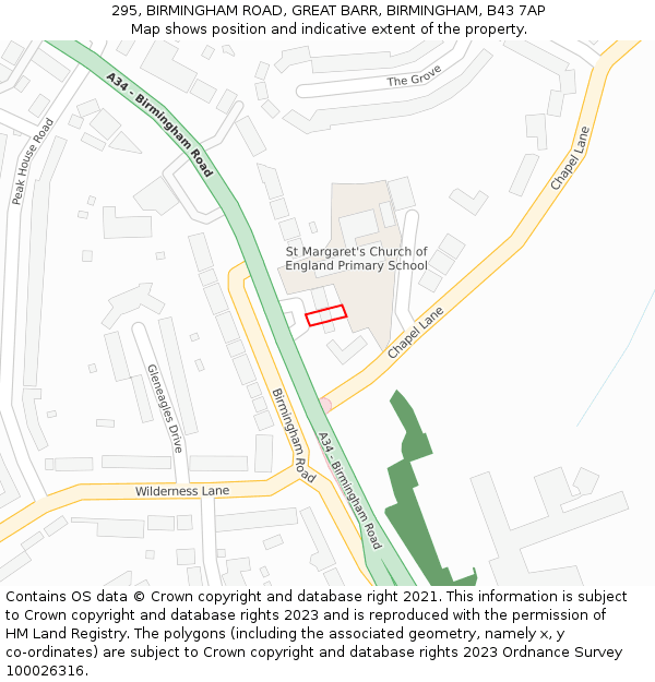 295, BIRMINGHAM ROAD, GREAT BARR, BIRMINGHAM, B43 7AP: Location map and indicative extent of plot