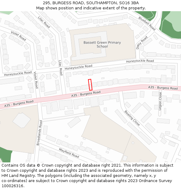 295, BURGESS ROAD, SOUTHAMPTON, SO16 3BA: Location map and indicative extent of plot