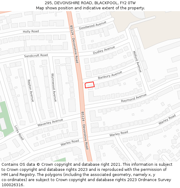 295, DEVONSHIRE ROAD, BLACKPOOL, FY2 0TW: Location map and indicative extent of plot