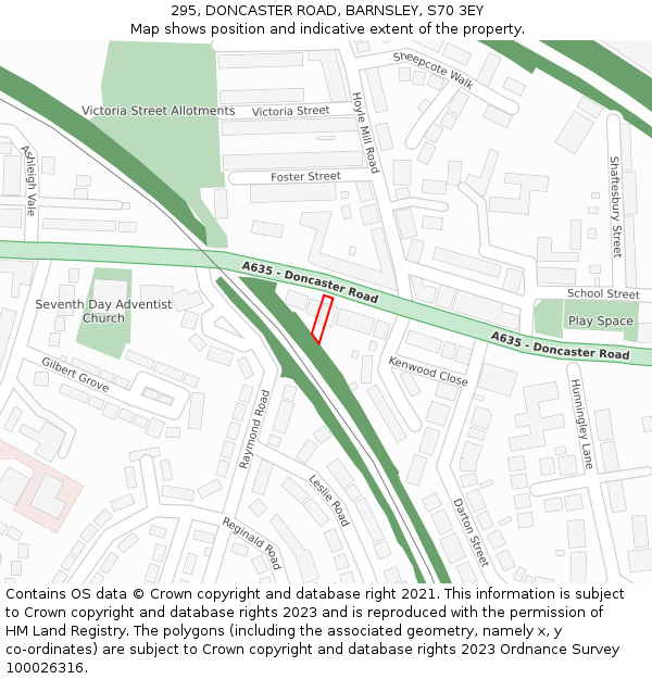 295, DONCASTER ROAD, BARNSLEY, S70 3EY: Location map and indicative extent of plot