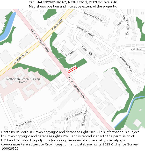 295, HALESOWEN ROAD, NETHERTON, DUDLEY, DY2 9NP: Location map and indicative extent of plot