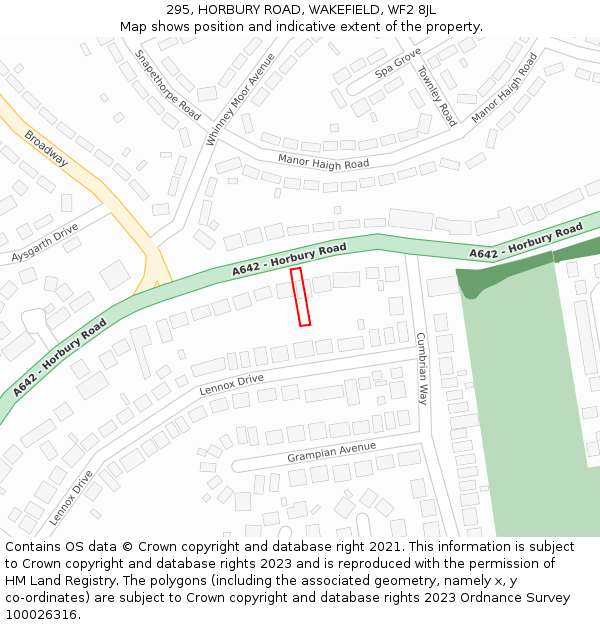 295, HORBURY ROAD, WAKEFIELD, WF2 8JL: Location map and indicative extent of plot