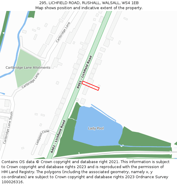 295, LICHFIELD ROAD, RUSHALL, WALSALL, WS4 1EB: Location map and indicative extent of plot