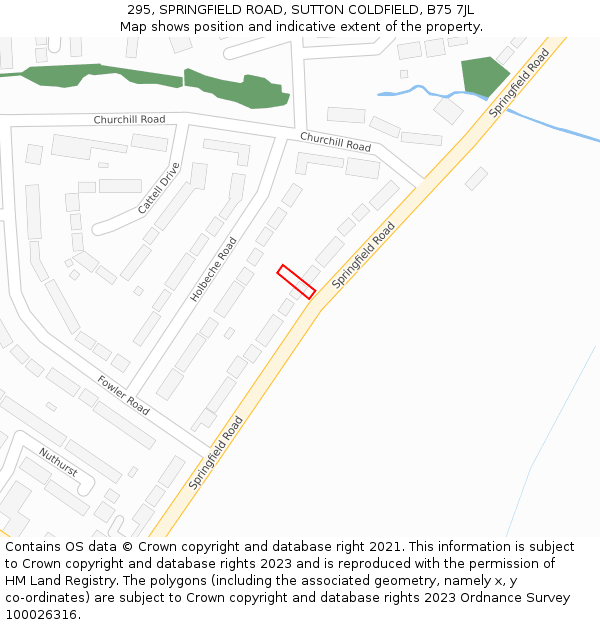 295, SPRINGFIELD ROAD, SUTTON COLDFIELD, B75 7JL: Location map and indicative extent of plot