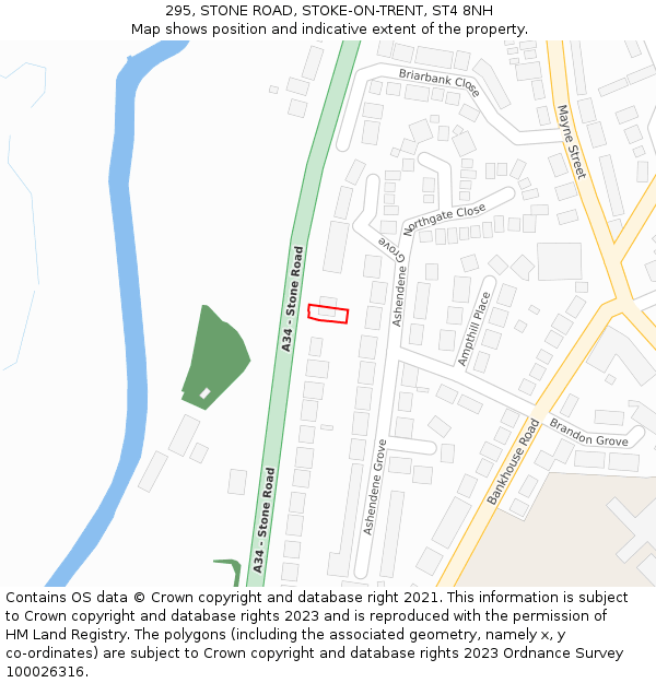 295, STONE ROAD, STOKE-ON-TRENT, ST4 8NH: Location map and indicative extent of plot