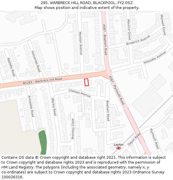 295, WARBRECK HILL ROAD, BLACKPOOL, FY2 0SZ: Location map and indicative extent of plot