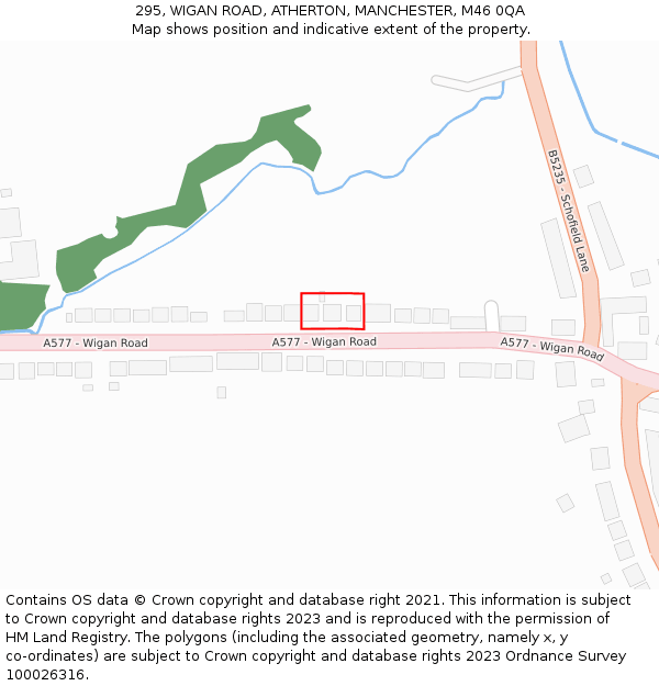 295, WIGAN ROAD, ATHERTON, MANCHESTER, M46 0QA: Location map and indicative extent of plot