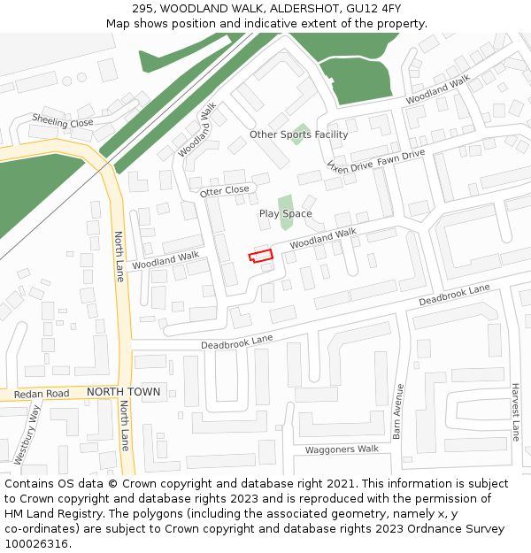 295, WOODLAND WALK, ALDERSHOT, GU12 4FY: Location map and indicative extent of plot