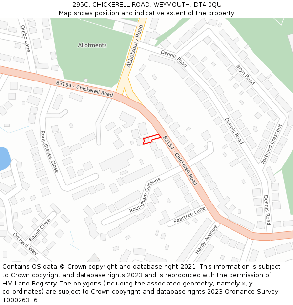 295C, CHICKERELL ROAD, WEYMOUTH, DT4 0QU: Location map and indicative extent of plot