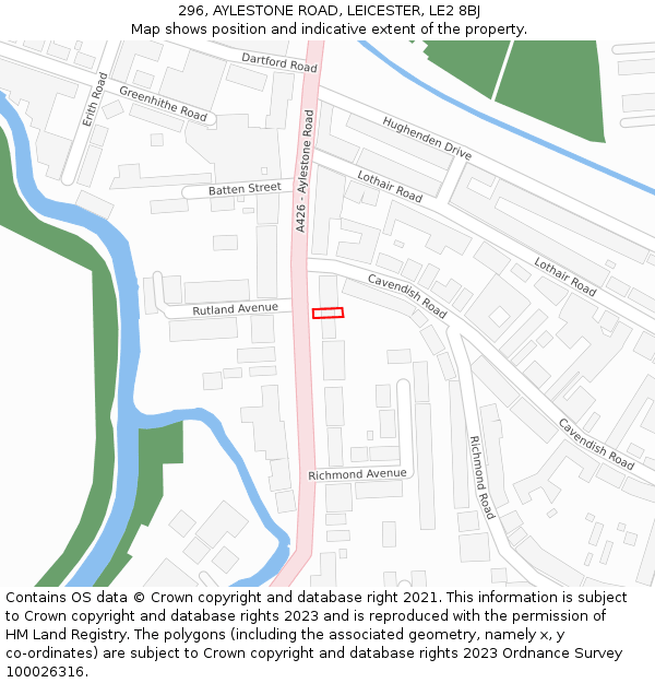 296, AYLESTONE ROAD, LEICESTER, LE2 8BJ: Location map and indicative extent of plot