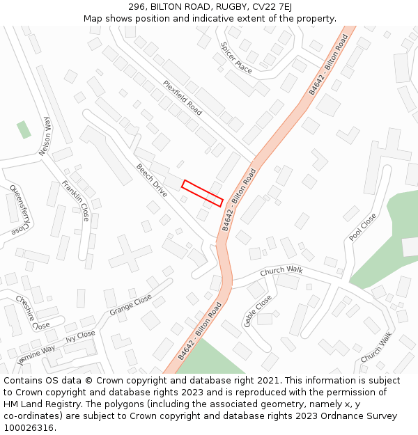 296, BILTON ROAD, RUGBY, CV22 7EJ: Location map and indicative extent of plot