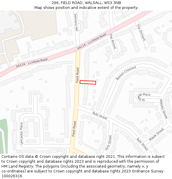 296, FIELD ROAD, WALSALL, WS3 3NB: Location map and indicative extent of plot