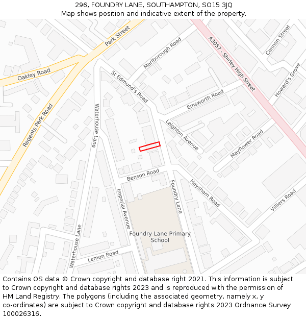 296, FOUNDRY LANE, SOUTHAMPTON, SO15 3JQ: Location map and indicative extent of plot