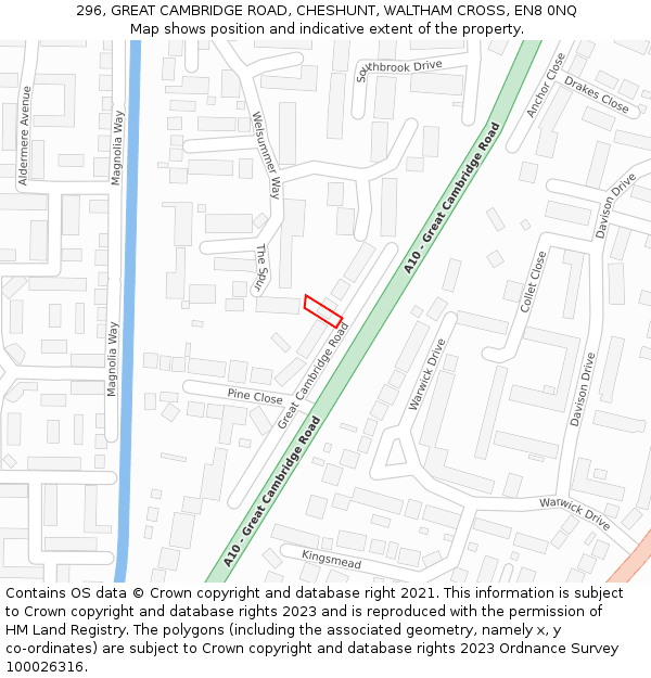 296, GREAT CAMBRIDGE ROAD, CHESHUNT, WALTHAM CROSS, EN8 0NQ: Location map and indicative extent of plot