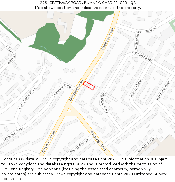 296, GREENWAY ROAD, RUMNEY, CARDIFF, CF3 1QR: Location map and indicative extent of plot