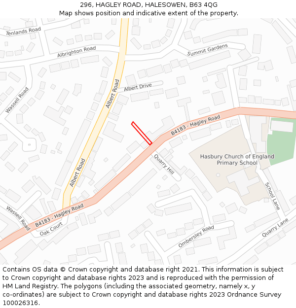 296, HAGLEY ROAD, HALESOWEN, B63 4QG: Location map and indicative extent of plot