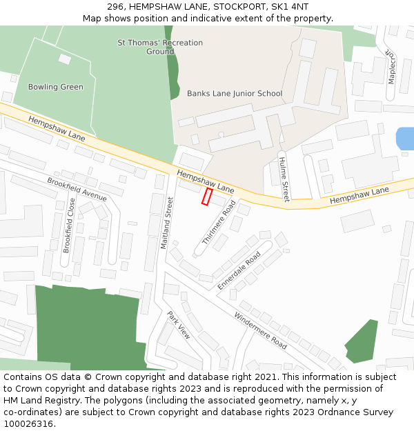 296, HEMPSHAW LANE, STOCKPORT, SK1 4NT: Location map and indicative extent of plot