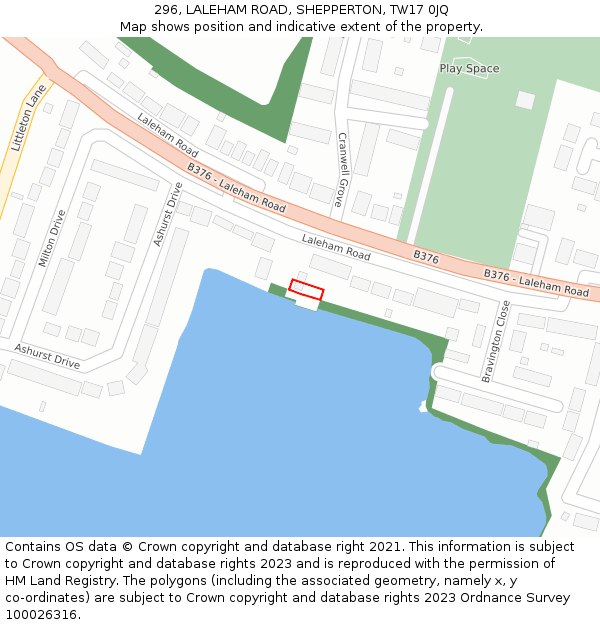 296, LALEHAM ROAD, SHEPPERTON, TW17 0JQ: Location map and indicative extent of plot