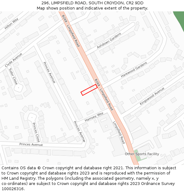 296, LIMPSFIELD ROAD, SOUTH CROYDON, CR2 9DD: Location map and indicative extent of plot