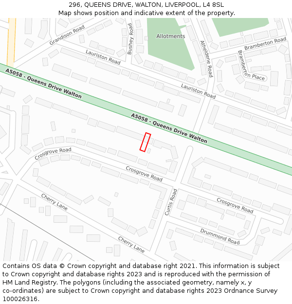 296, QUEENS DRIVE, WALTON, LIVERPOOL, L4 8SL: Location map and indicative extent of plot