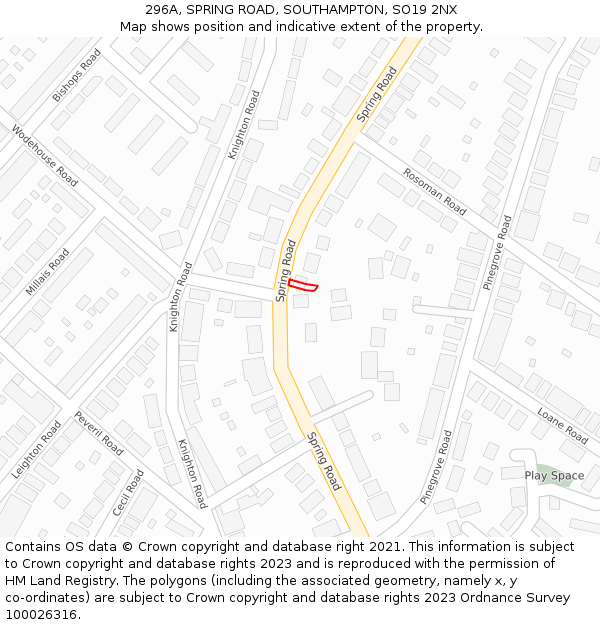 296A, SPRING ROAD, SOUTHAMPTON, SO19 2NX: Location map and indicative extent of plot