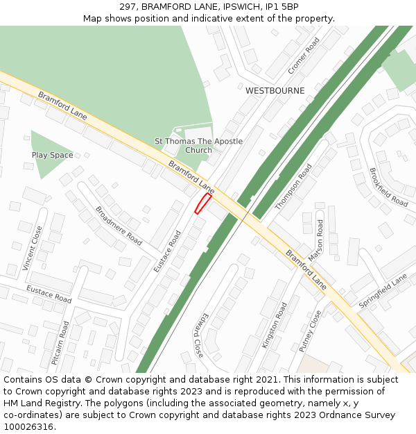 297, BRAMFORD LANE, IPSWICH, IP1 5BP: Location map and indicative extent of plot