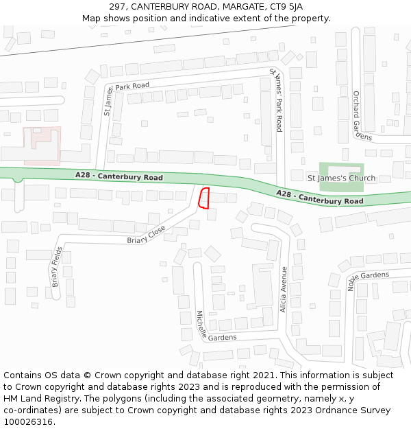 297, CANTERBURY ROAD, MARGATE, CT9 5JA: Location map and indicative extent of plot