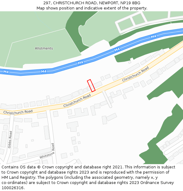 297, CHRISTCHURCH ROAD, NEWPORT, NP19 8BG: Location map and indicative extent of plot