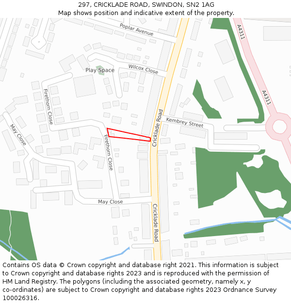 297, CRICKLADE ROAD, SWINDON, SN2 1AG: Location map and indicative extent of plot