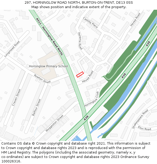 297, HORNINGLOW ROAD NORTH, BURTON-ON-TRENT, DE13 0SS: Location map and indicative extent of plot