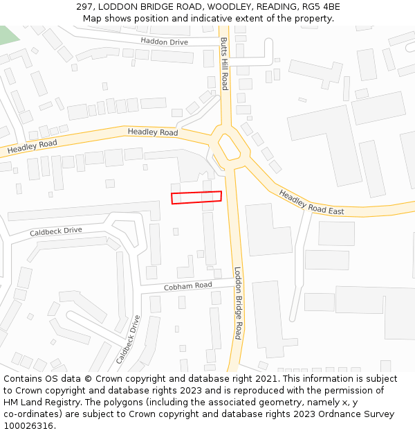 297, LODDON BRIDGE ROAD, WOODLEY, READING, RG5 4BE: Location map and indicative extent of plot