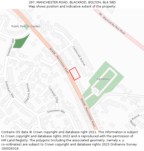 297, MANCHESTER ROAD, BLACKROD, BOLTON, BL6 5BD: Location map and indicative extent of plot