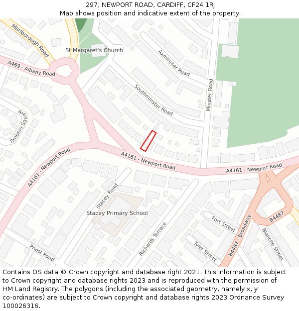 297, NEWPORT ROAD, CARDIFF, CF24 1RJ: Location map and indicative extent of plot